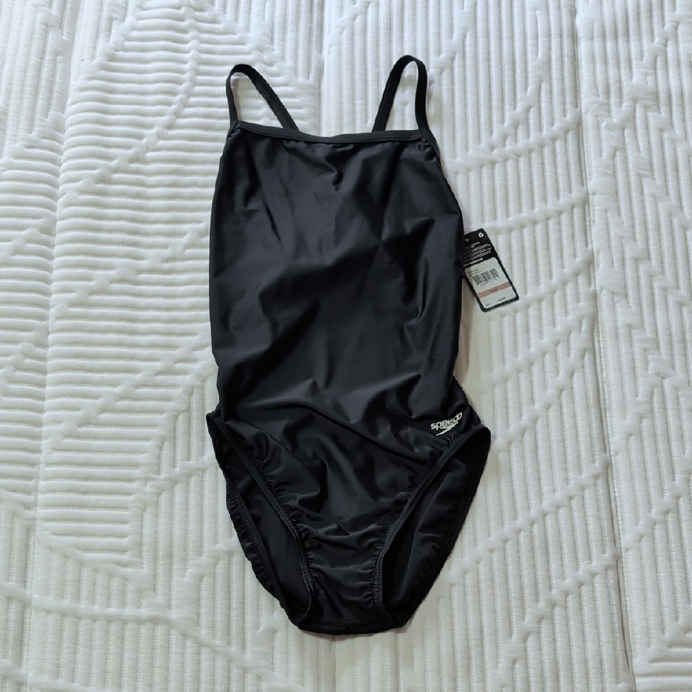 Speedo Black Slim-Strap Performance One-Piece